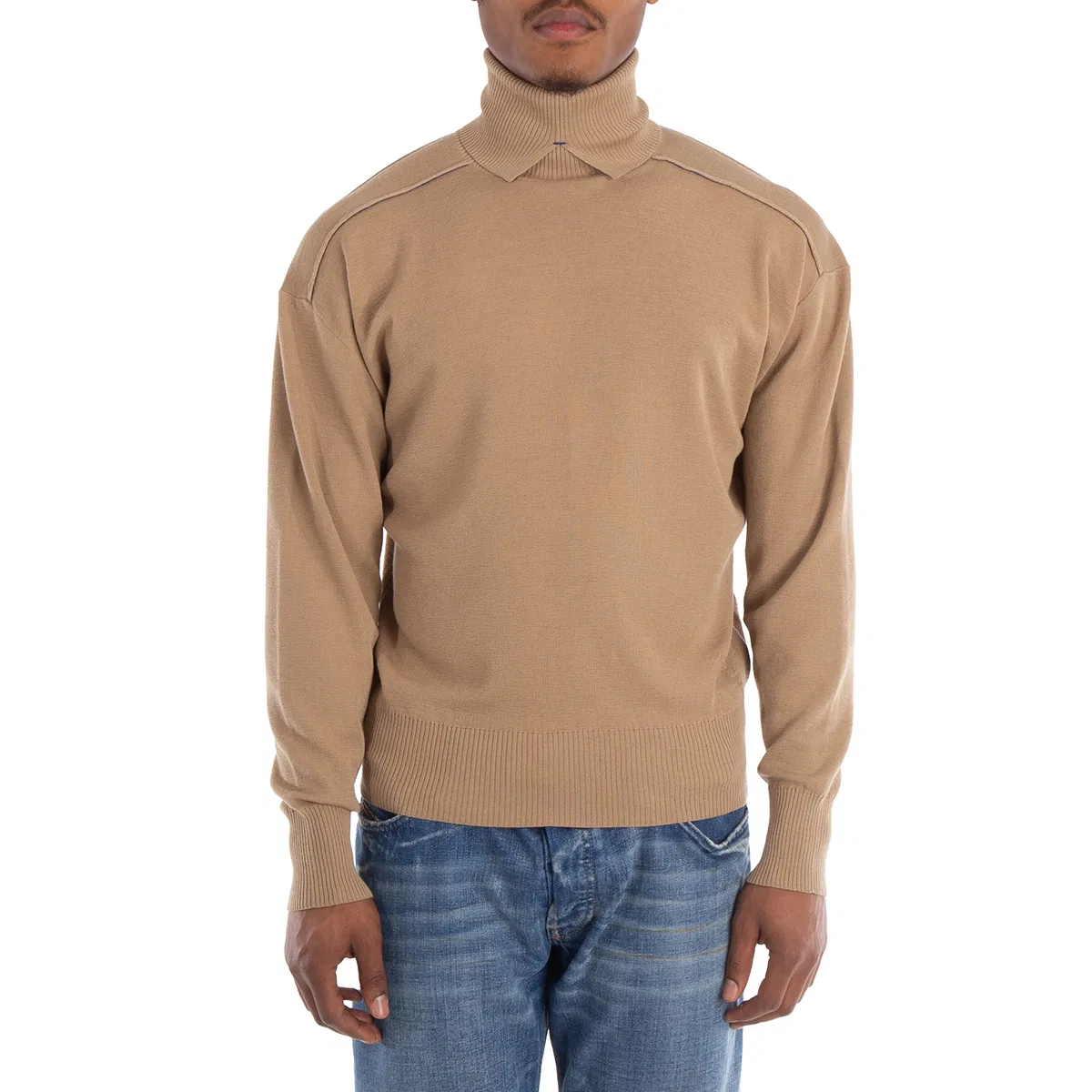 Свитер шерстяной с высоким воротником и длинным рукавом Burberry, Flax