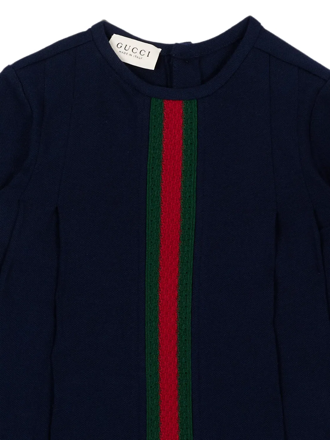 Плиссированное платье с отделкой Web Gucci Kids, синий — фото 3
