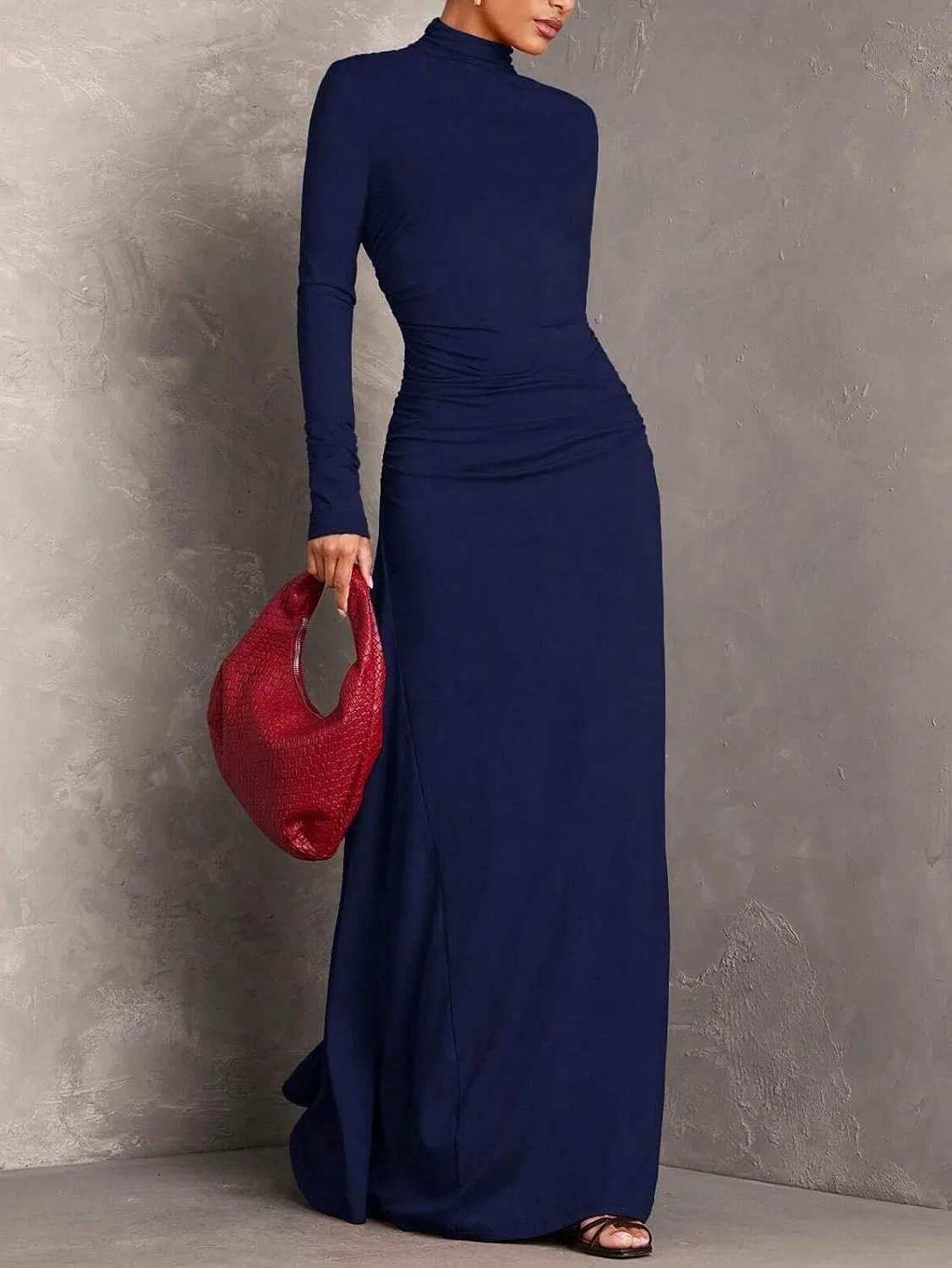 Женское элегантное платье с воротником-стойкой, Navy Blue — фото 3