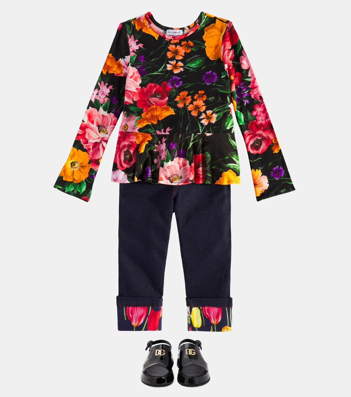 Джинсы прямого кроя с цветочным принтом Dolce&Gabbana Kids, синий — фото 2