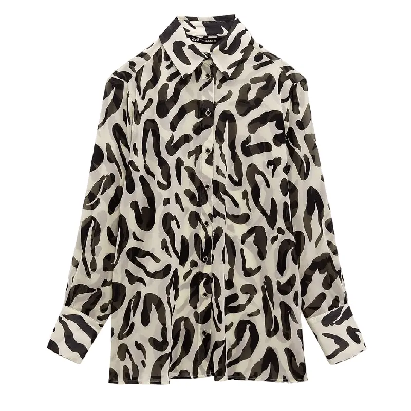 

Рубашка Zara Animal Print, светло-бежевый/черный