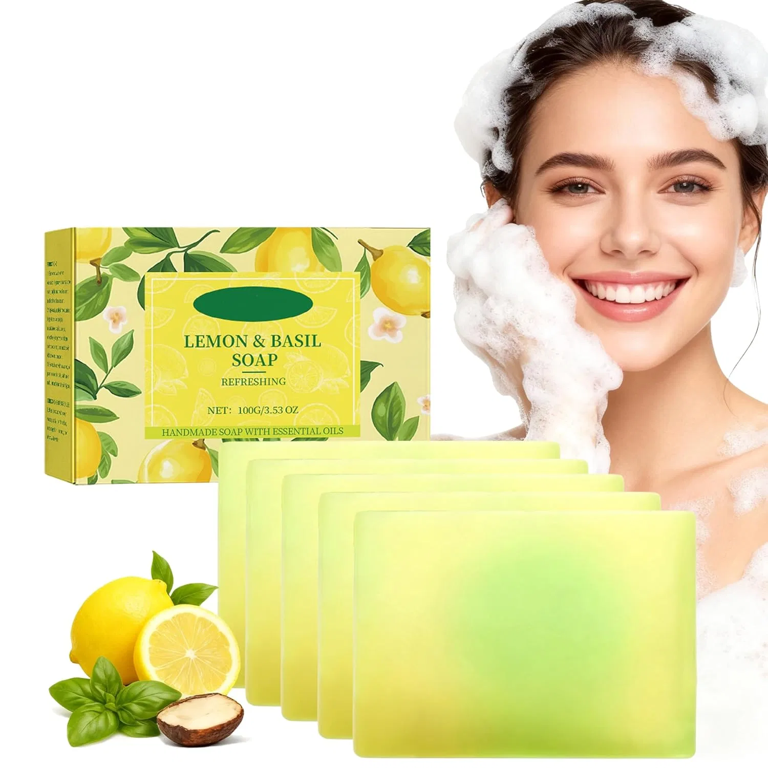 Мыло ручной работы Lemon Basil с маслом ши, 5 шт, 100 г Raevior