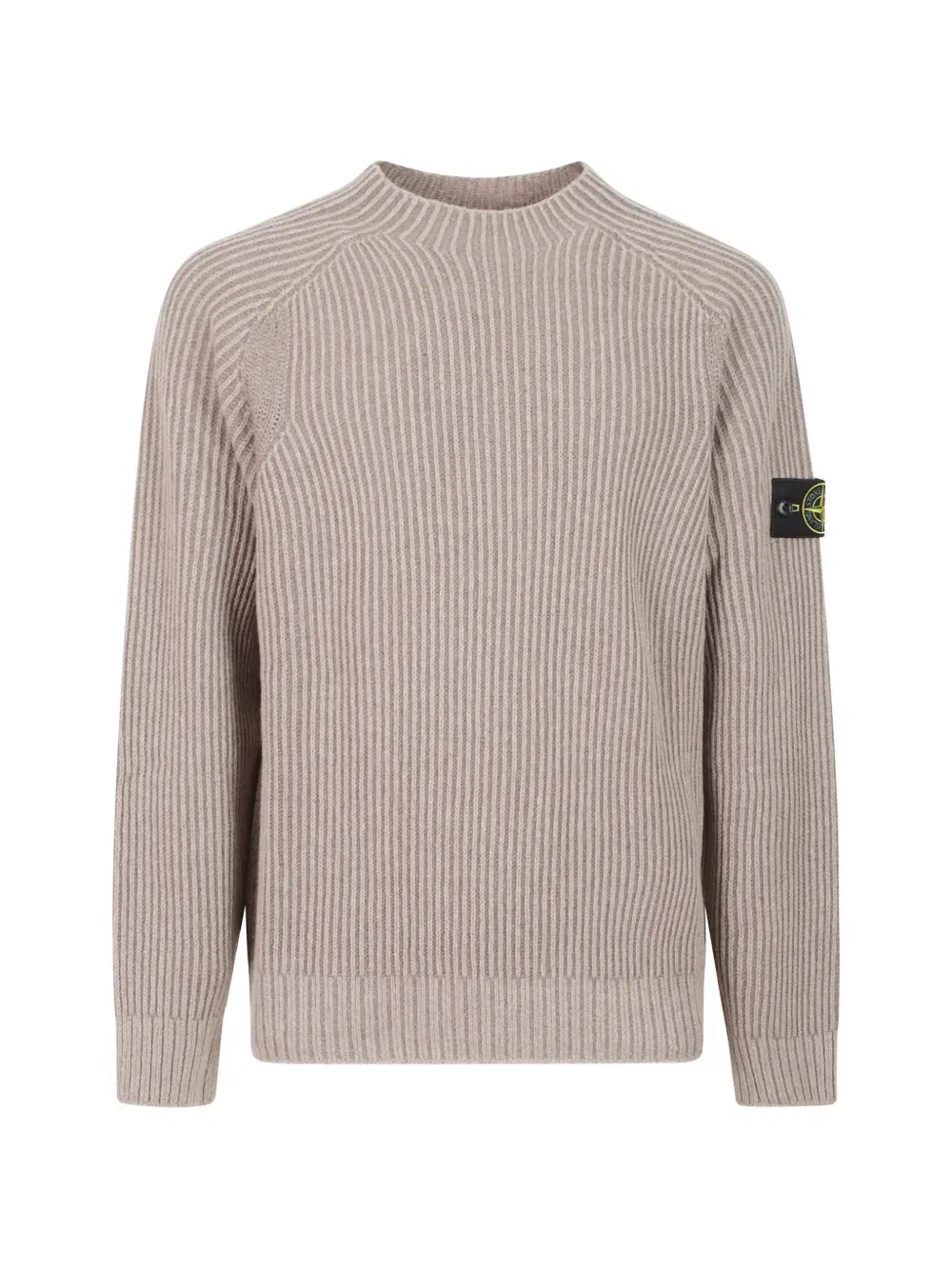 Свитер в рубчик с нашивкой Compass Stone Island, бежевый