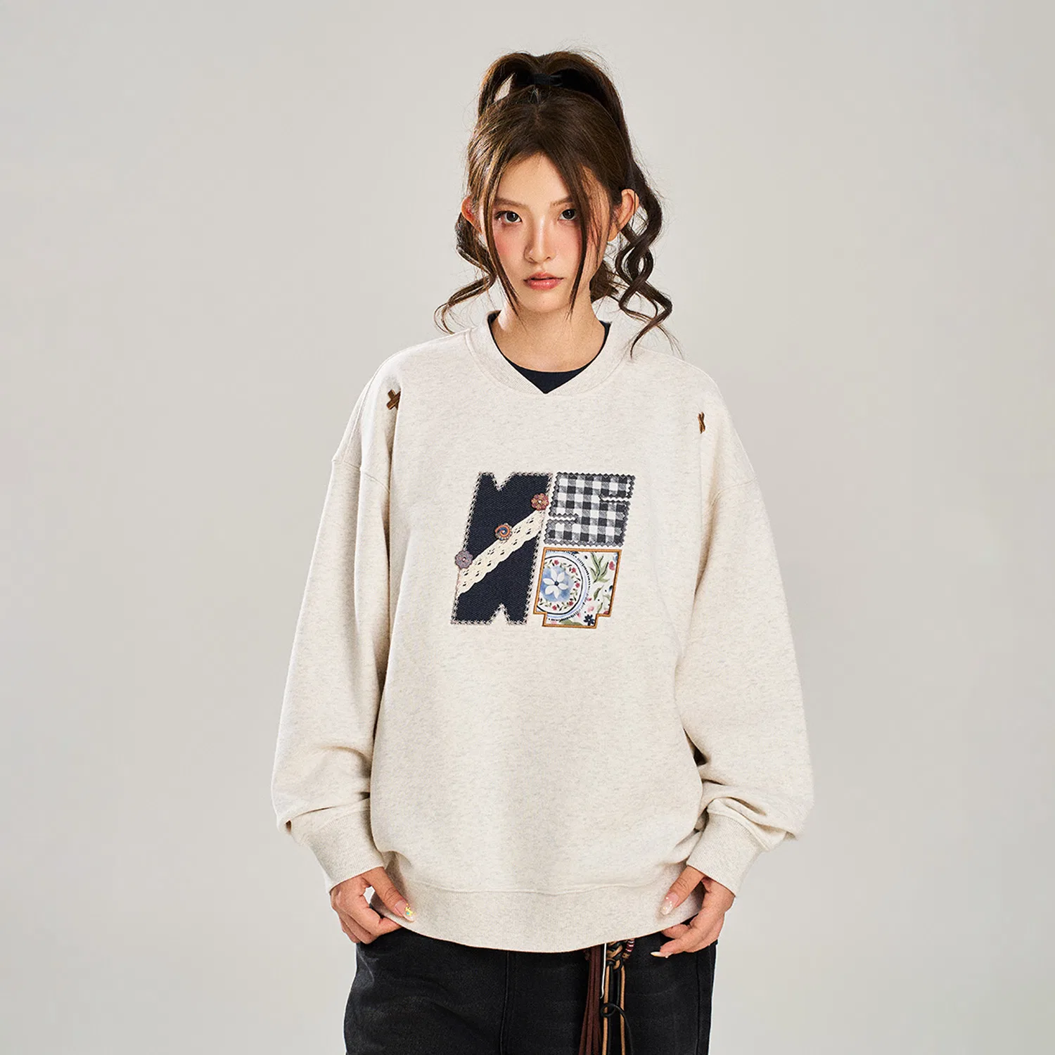 Детский свитшот с круглым вырезом и средним кроем, Oats Heather Gray, NSTNEW START — фото 4