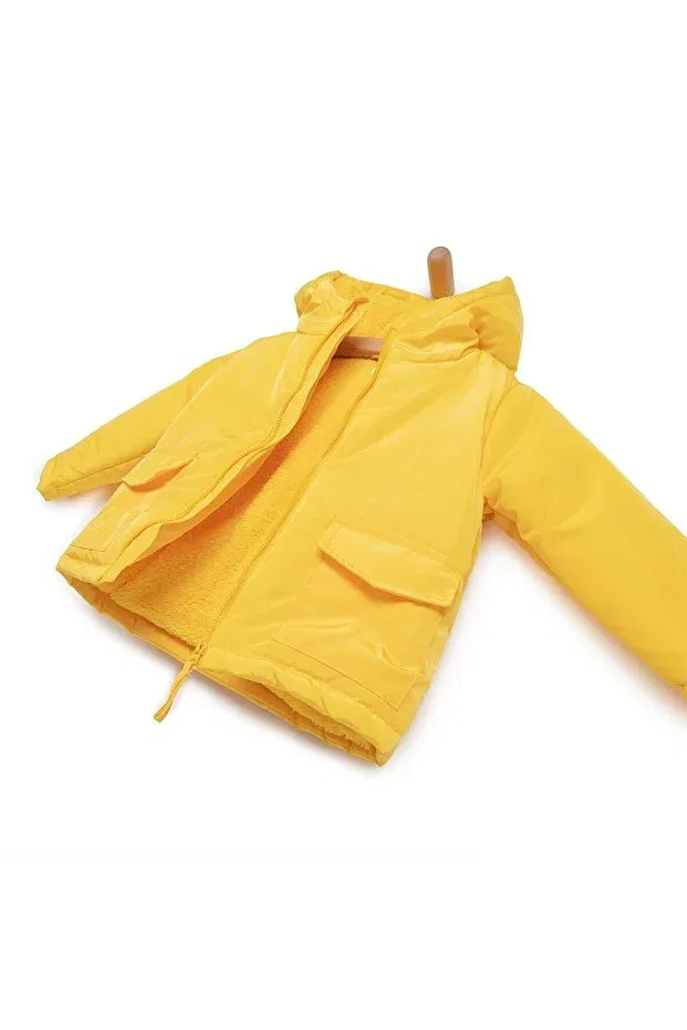 Детское пальто для девочек с капюшоном micro fabric Hellobaby, Yellow Ebebek Hello Baby — фото 2