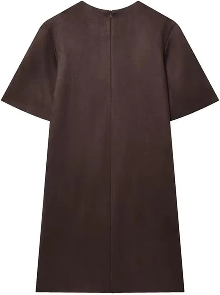 Женское мини-платье с заклепками из искусственной замши, Black — фото 2