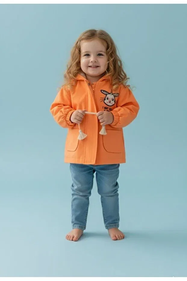 Детское пальто для девочек с меховой подкладкой Çaren kids Cumino, Neon Orange — фото 3