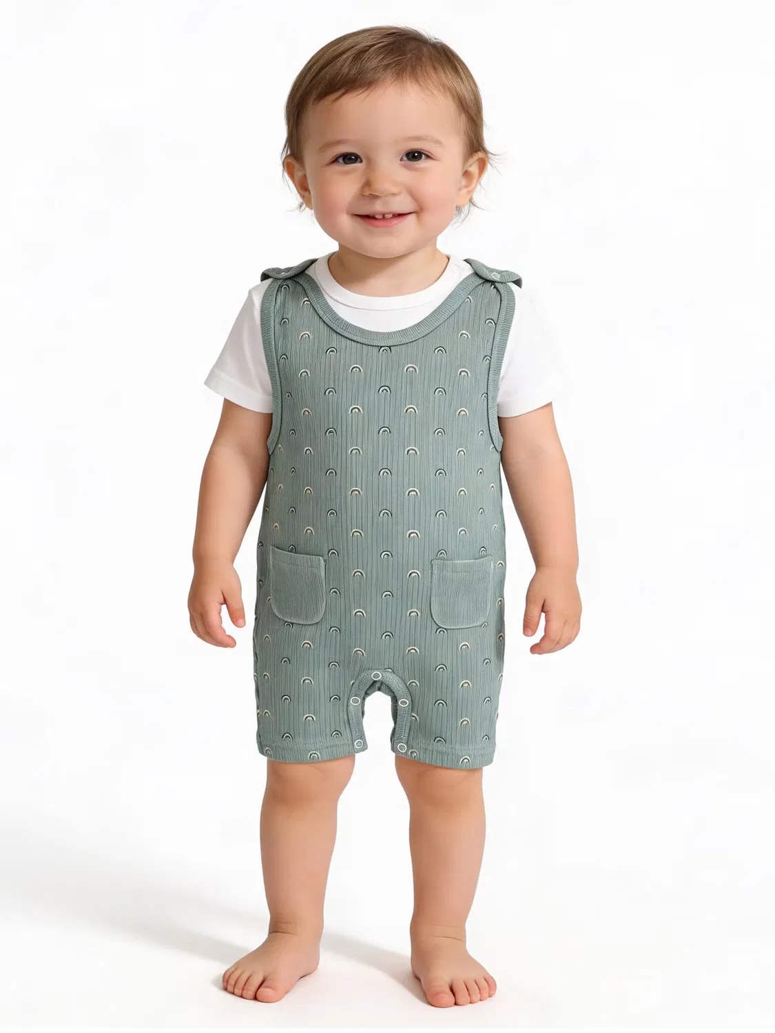 Комплект из хлопка с коротким рукавом и комбинезоном Babies Basic, зеленый