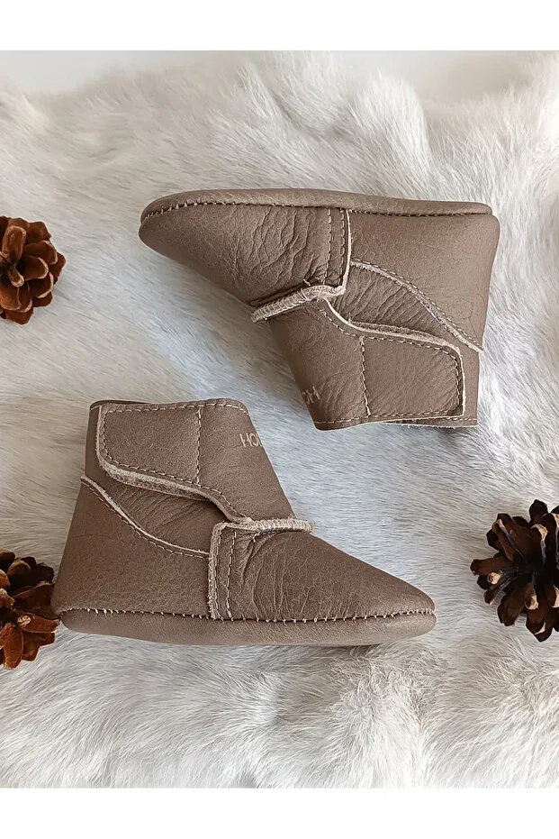 Детские ботинки из натуральной кожи с мехом Lucca Hodore, Taupe