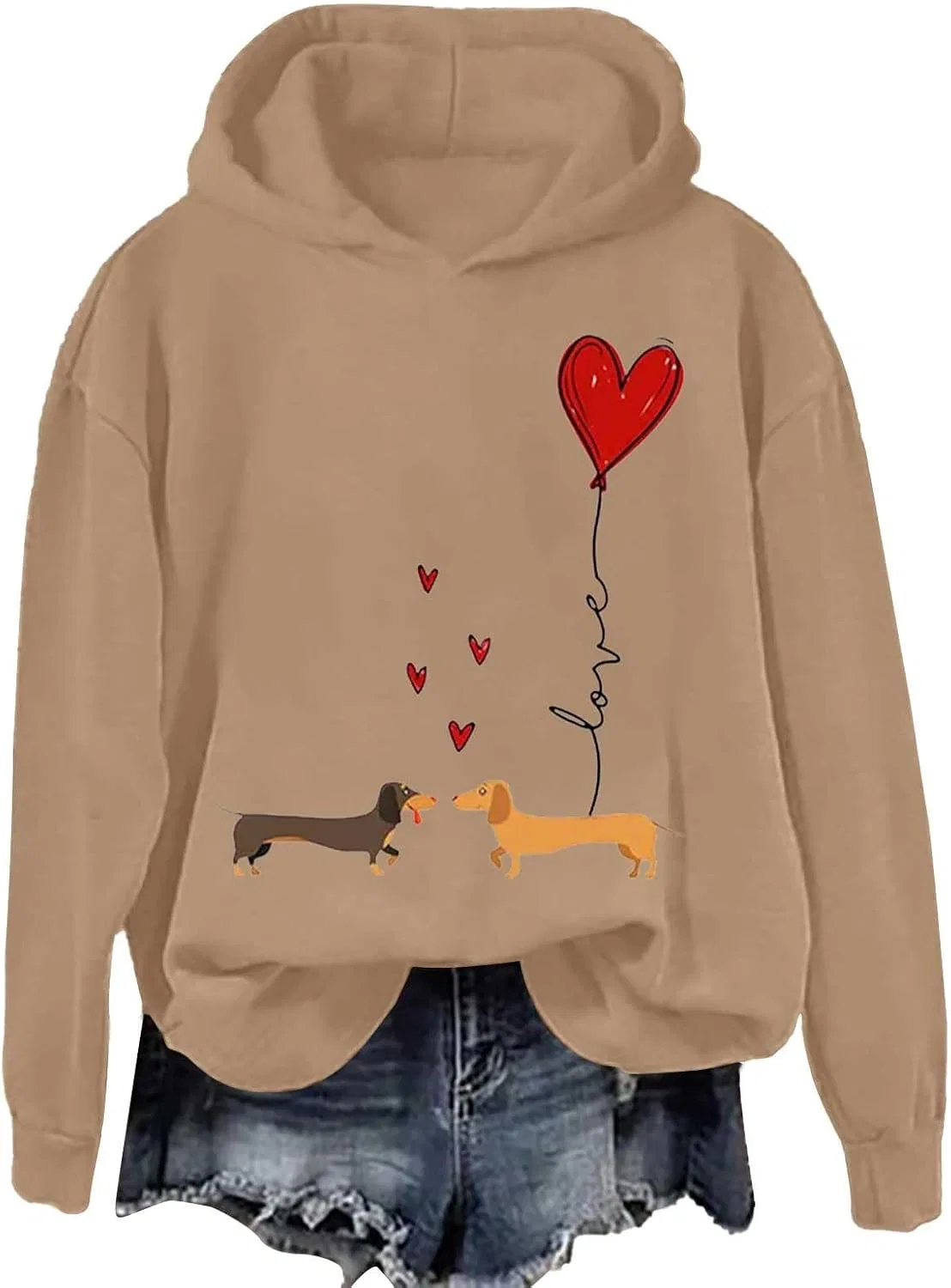 Женский свитшот с принтом, Dachshund Hoodie, хаки
