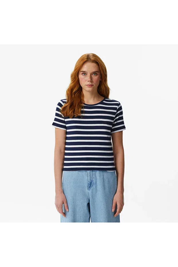 Футболка Lacoste Slim Fit 23L-Blue, полосатая, темно-синяя