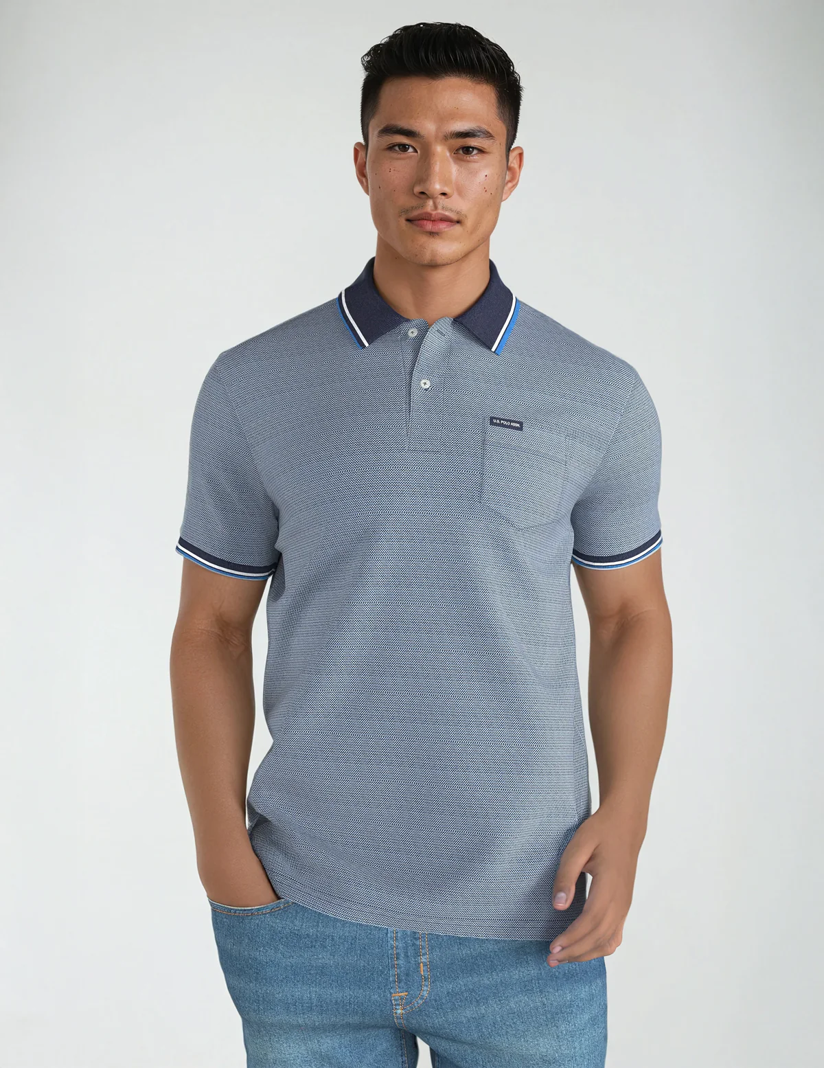 

Футболка-поло U.S. Polo Assn Birdseye Jacquard Pique, серо-голубой