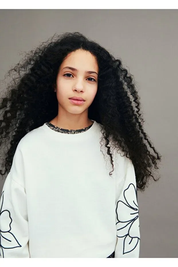 Детское для девочек свитшот с принтом Mango Kids, Natural White