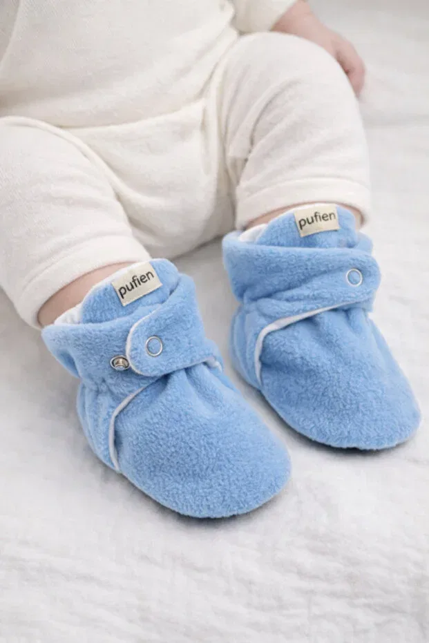 Детские тапочки для девочек и мальчиков органические хлопковые Organic cotton lined Pufien, Blue