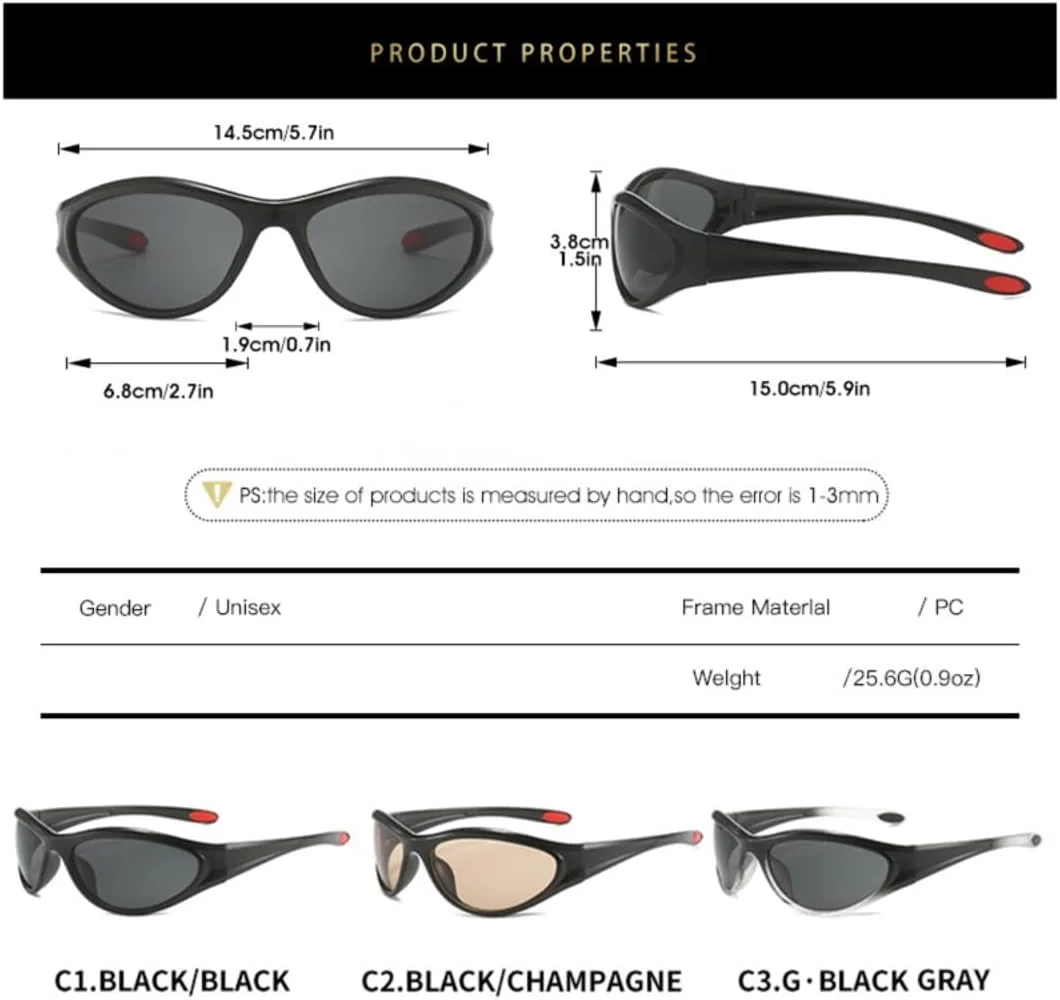 

Спортивные панк-очки с зеркальными линзами для женщин и мужчин, хип-хоп, роскошные, «кошачий глаз», защита от УФ-излучения UV400, овальные UATXTAU, Black Grey