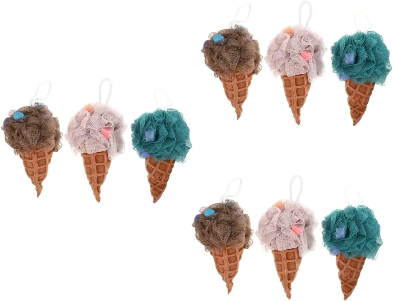 Мочалка для душа Ice Cream Loofah, PAMINGONO, 3 штуки, 20x14x24 см