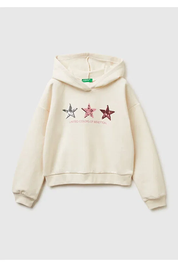 Детское худи для девочек с вышивкой United Colors Of Benetton, Ecru