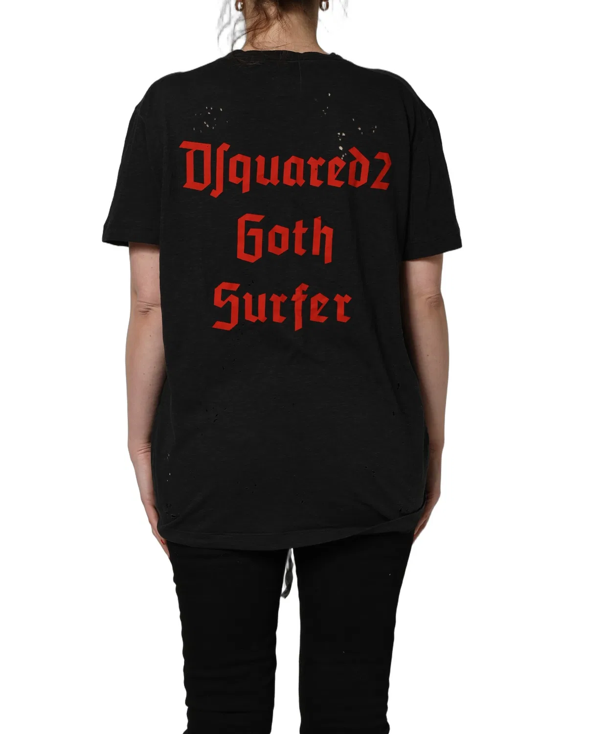 Женская футболка с коротким рукавом и цепным декором Black Chain Embellished Cotton Short Sleeve T-shirt Dsquared2, черный