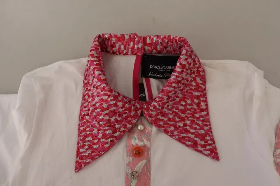 Женская блуза с широким воротником и логотипом Sartoria T-shirt Button Wide Collar Top Dolce & Gabbana, White — фото 3