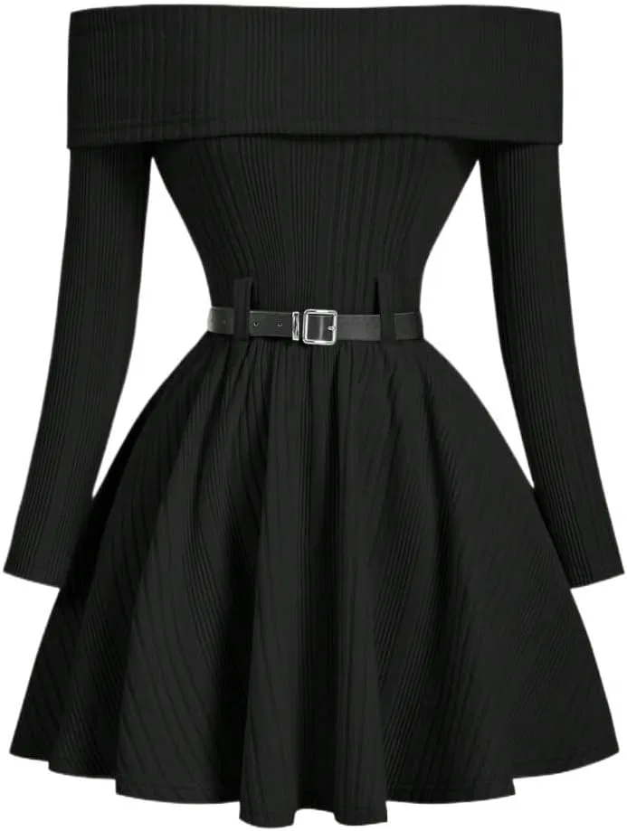 Женское платье с поясом Off Shoulder, Black