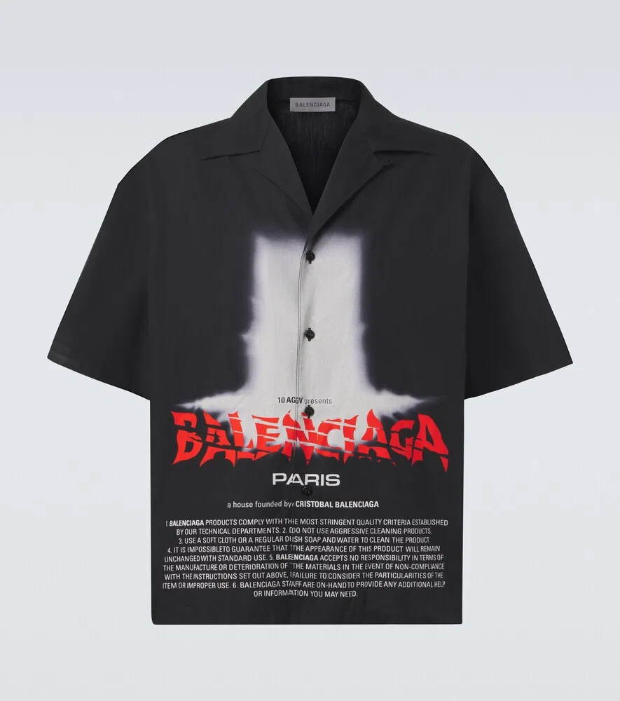 Хлопковая рубашка с принтом Balenciaga, черный