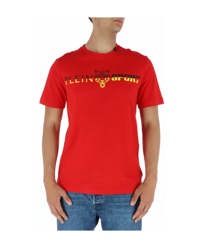 

Синяя футболка с короткими рукавами и принтом Plein Sport, красный