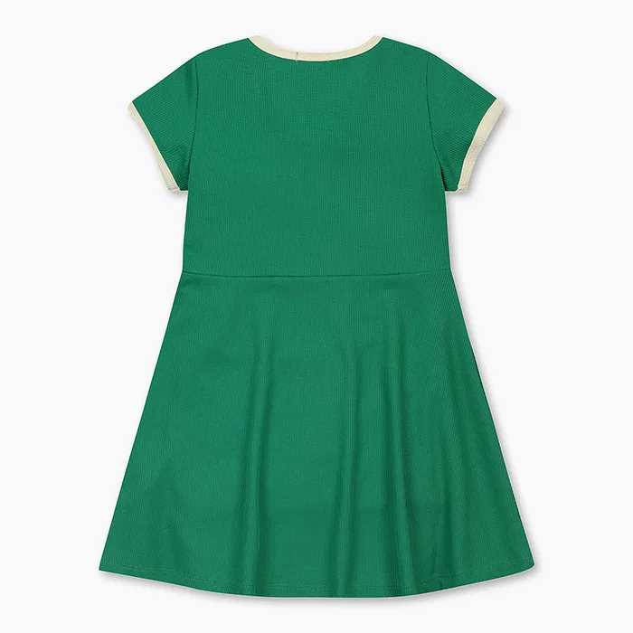 Детское вафельное платье-клёш зелёное от Benetton Kids — фото 2