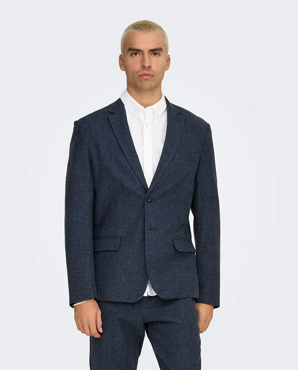 

Мужской блейзер slim fit из смеси хлопка и льна Only & Sons, черный