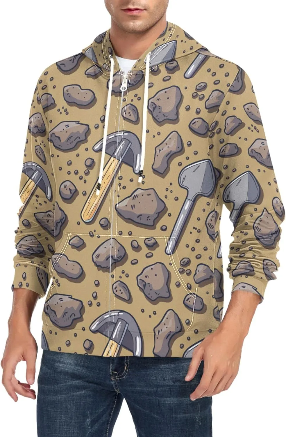 

Мужская толстовка с полной молнией Mining Tools and Rocks с длинным рукавом и карманом CUPADA