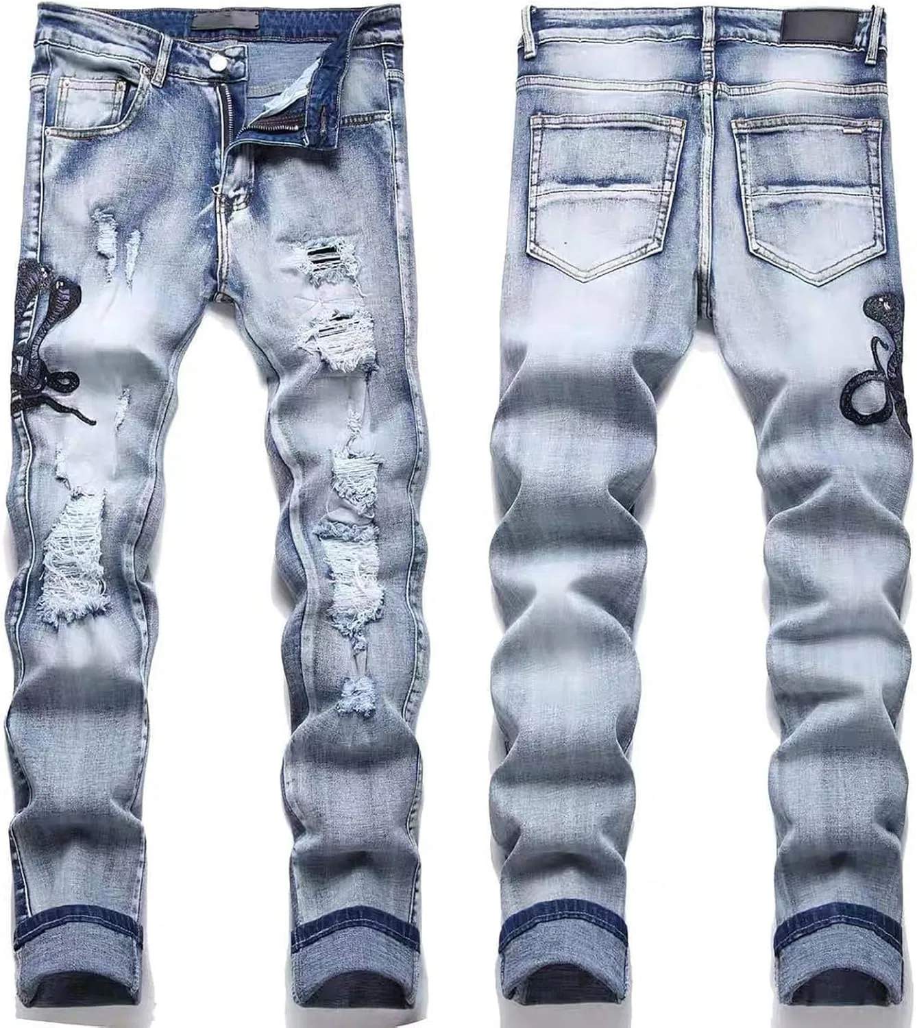 Джинсы рваные Slim Denim, синие