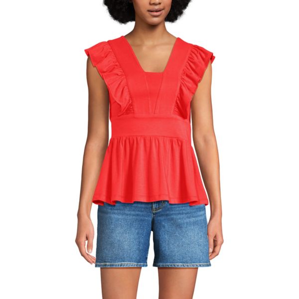 

Миниатюрный топ с баской и оборками Lands' End, цвет bright poppy