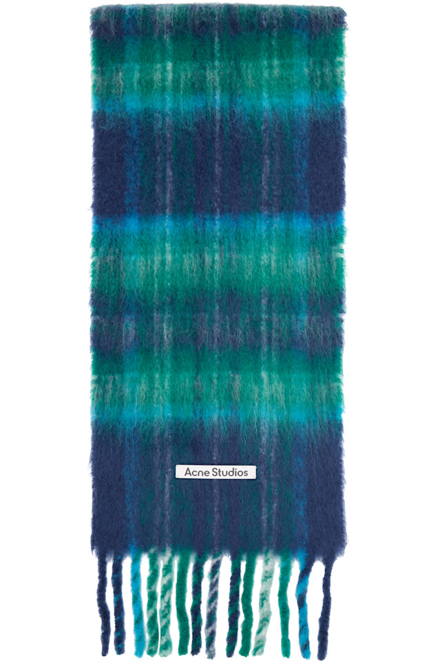 

Acne Studios Клетчатый шарф из мохера темно-синего и зеленого цвета