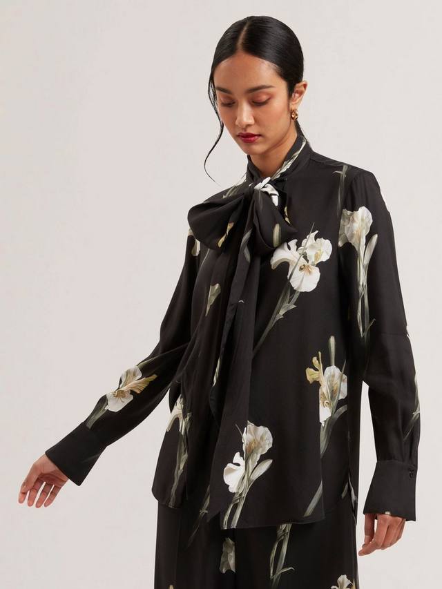 

Блузка с длинным рукавом с цветочным шарфом Ted Baker, черный