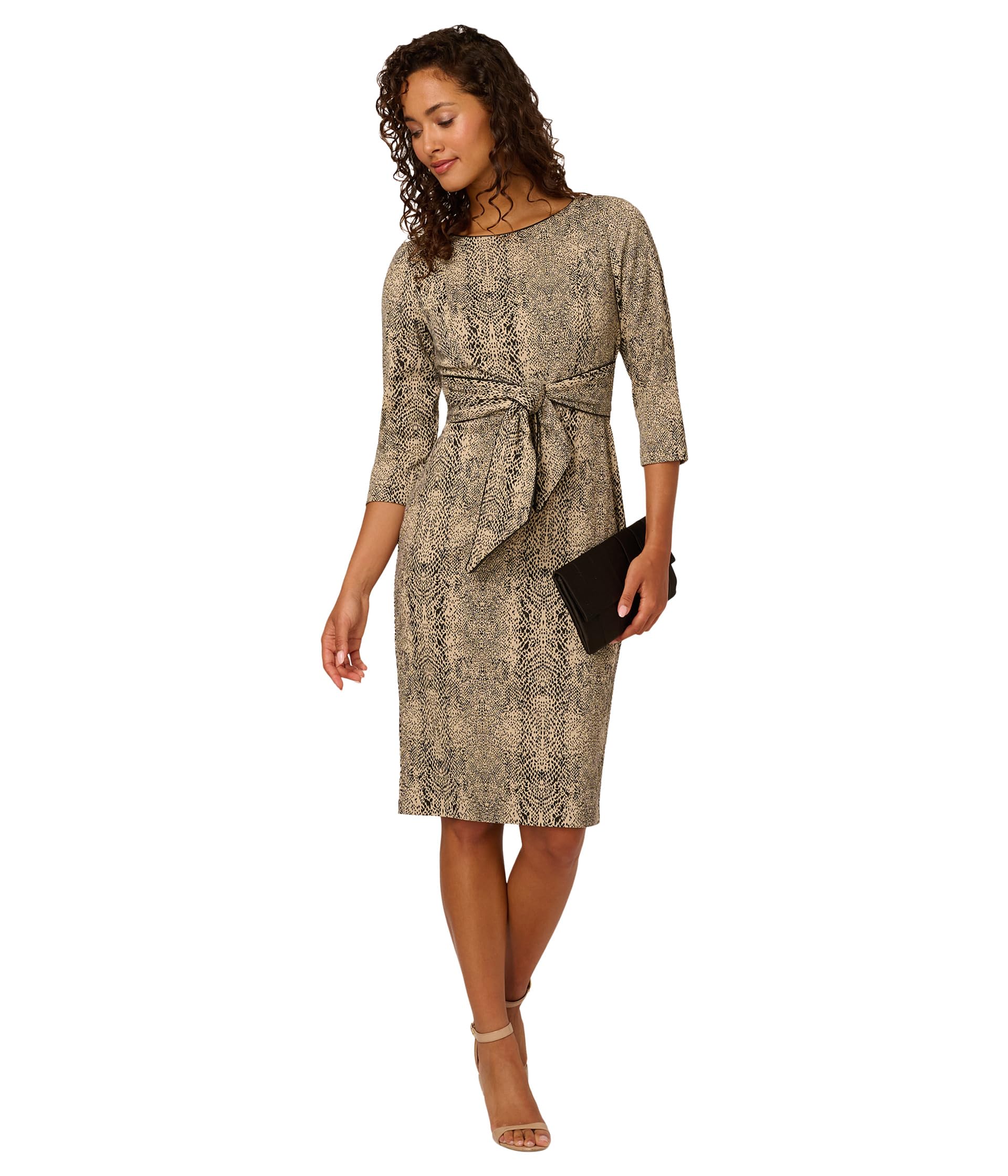 

Платье Adrianna Papell Animal Print Tie Dress, цвет Black/Beige