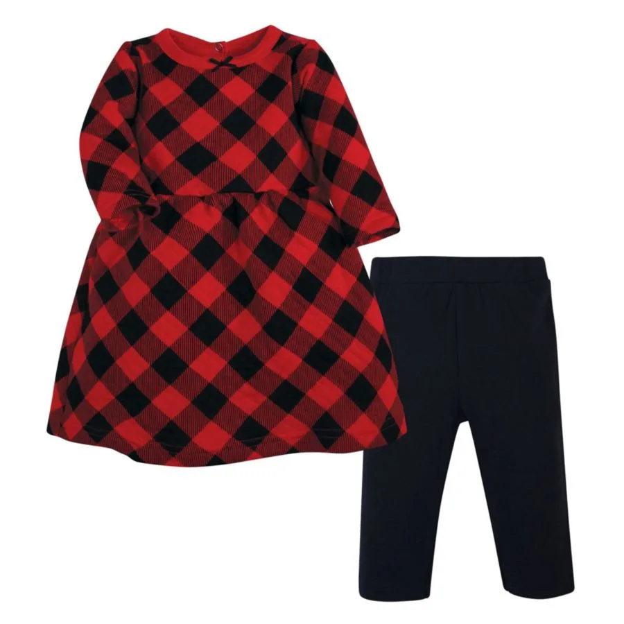 Стеганое хлопковое платье и леггинсы Hudson Baby, Buffalo Plaid