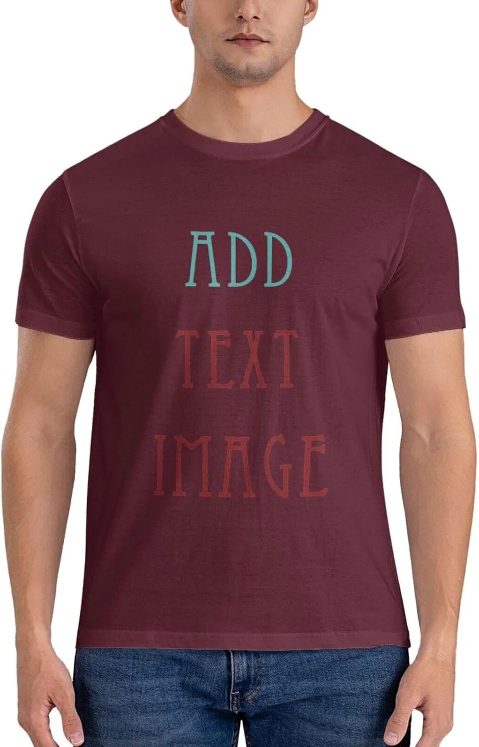 Футболка с принтом, хлопок, Customizable, Burgundy