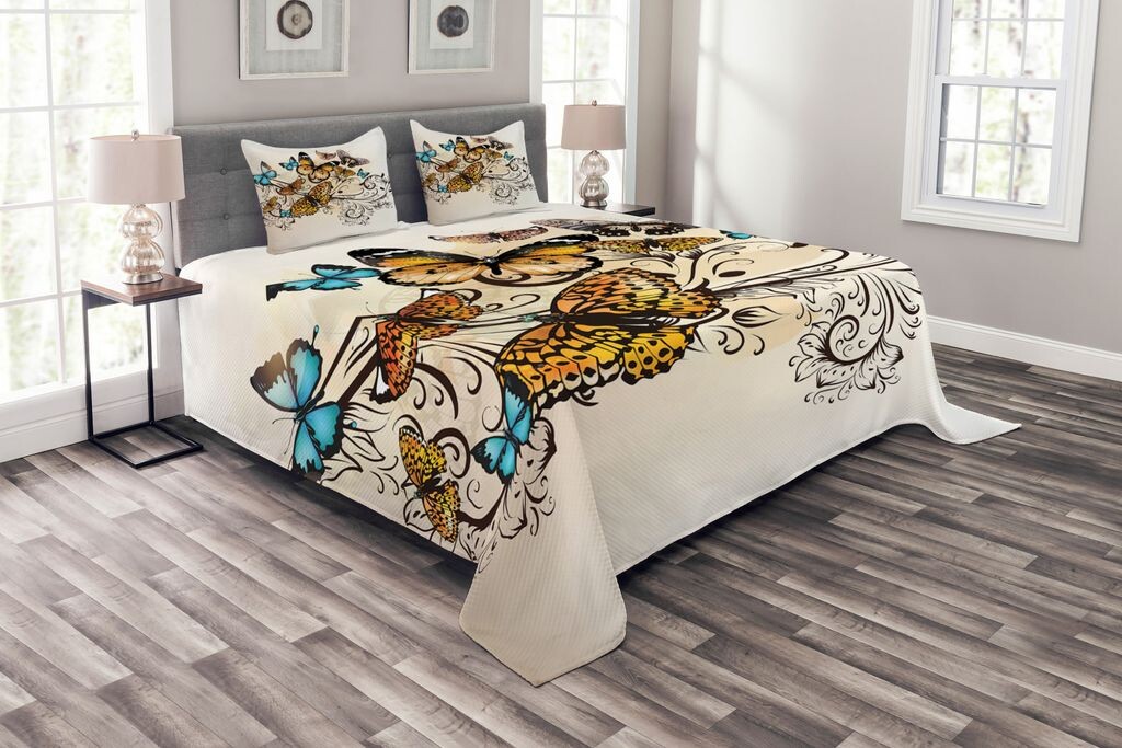 

Комплект покрывала ABAKUHAUS Ombre, Monarch Vintage Damask, комплект с моющимися наволочками, для односпальных кроватей 220 x 220 см, светло-коричневый небесно-голубой