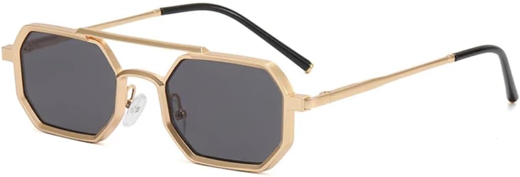 

Ретро солнцезащитные очки с двойной перемычкой для женщин и мужчин, с многоугольными линзами, прозрачными линзами с градиентом цвета "океан", металлическая оправа UATXTAU, Golden Gray