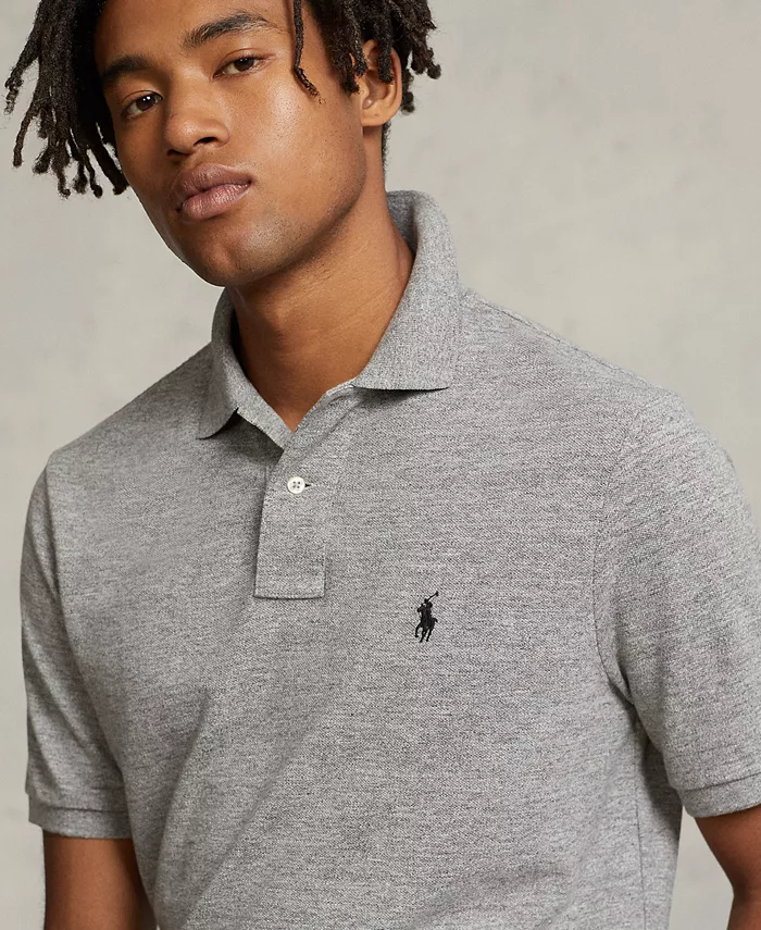 Мужская поло Custom Slim Fit с сетчатой тканью Polo Ralph Lauren, серый — фото 3
