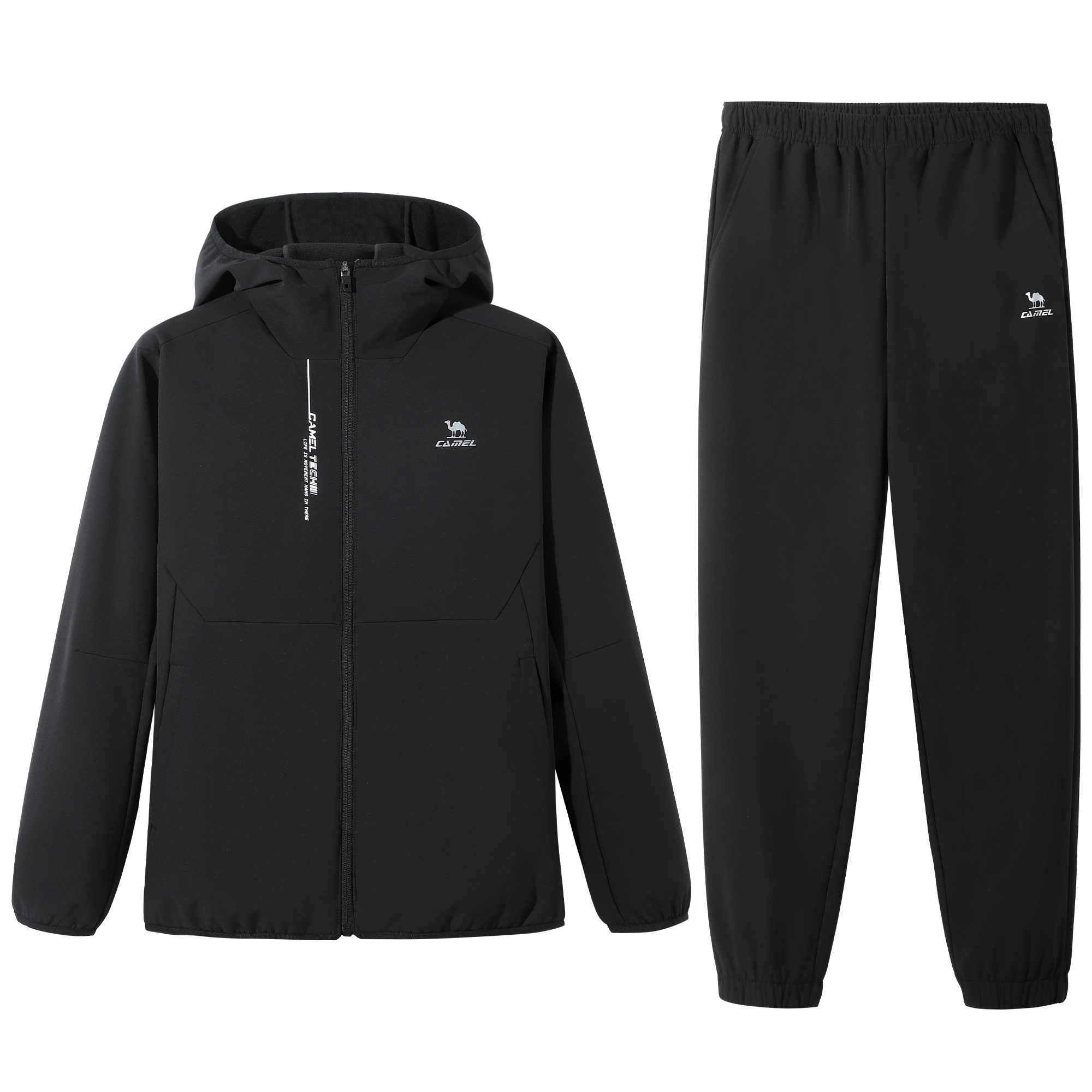 

Повседневный спортивный худи для мужчин Moderate CAMEL, clothing sets (phantom черный top+phantom черный pants)