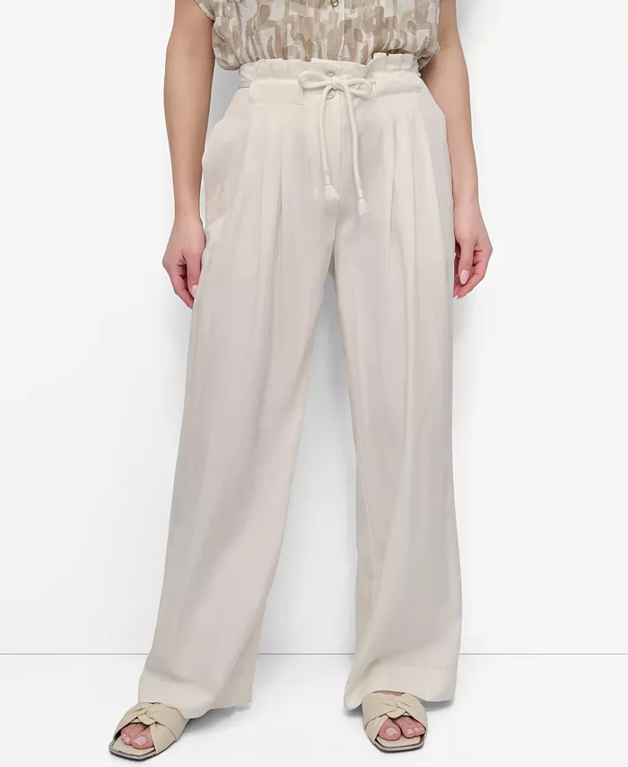 

Женские брюки с завязкой спереди и широкими штанинами DKNY, белый