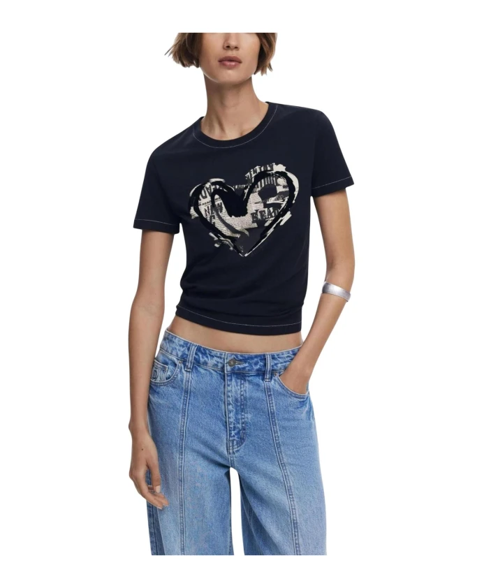 

Футболка с круглым вырезом и короткими рукавами, с принтом. Desigual, черный