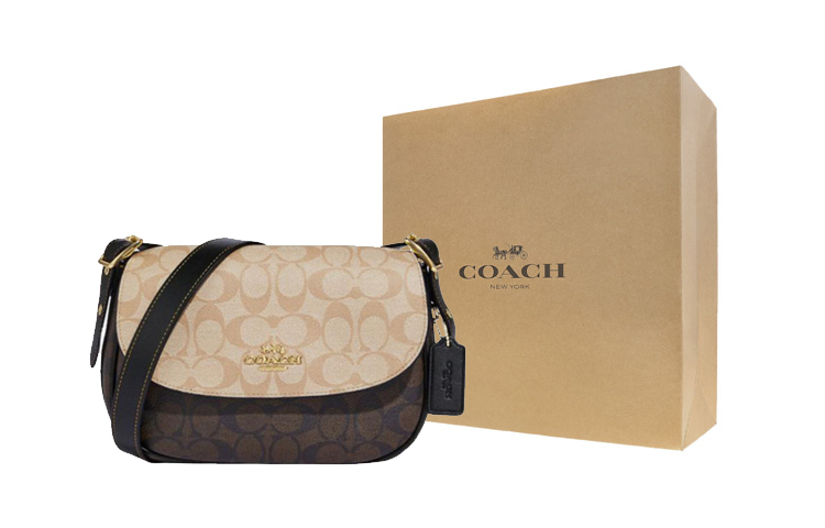 

COACH Искусственная кожаная седельная сумка через плечо среднего размера женская светло-бежевая и коричневая