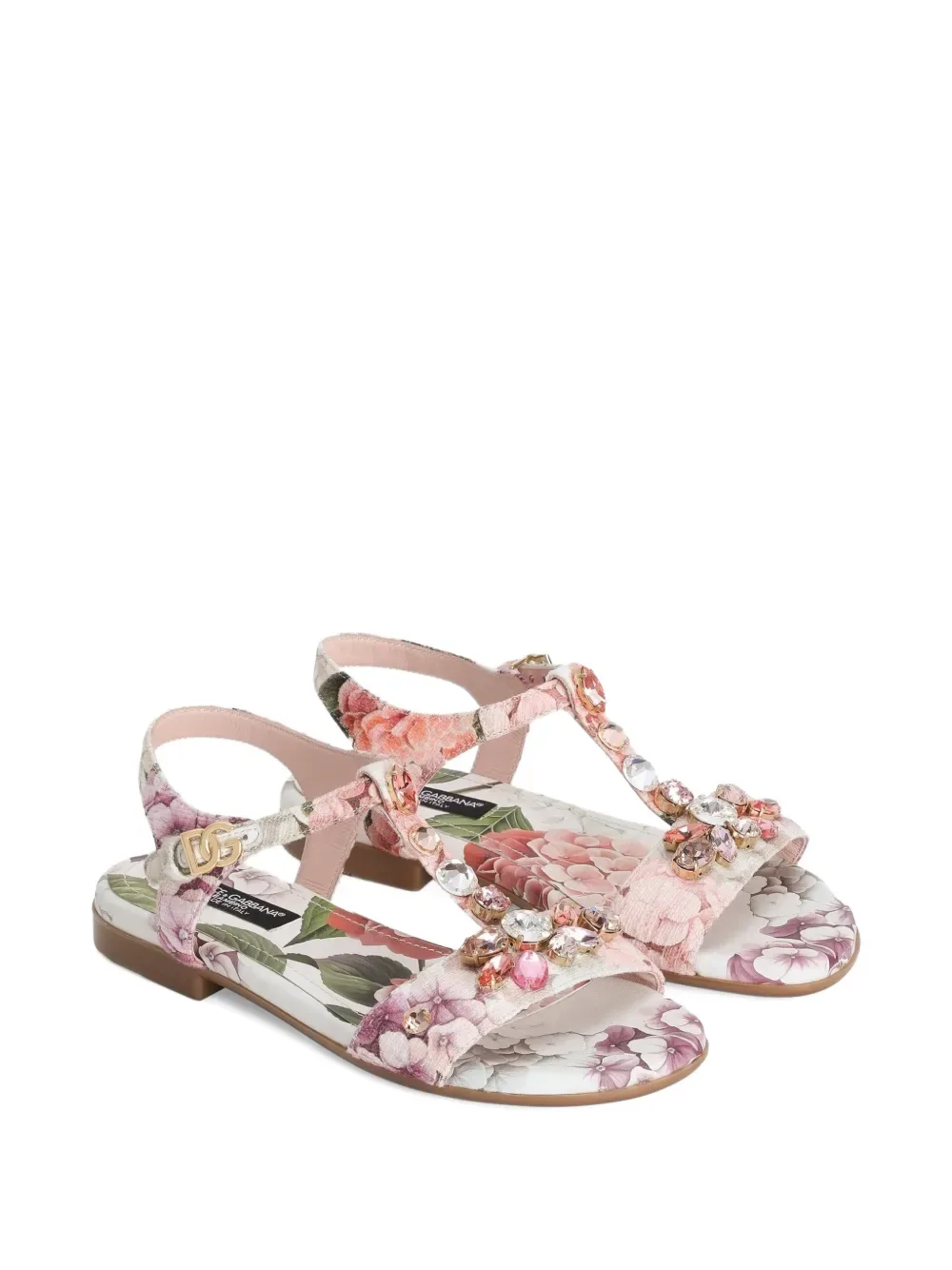Босоножки с цветочным принтом Dolce & Gabbana Kids, белый