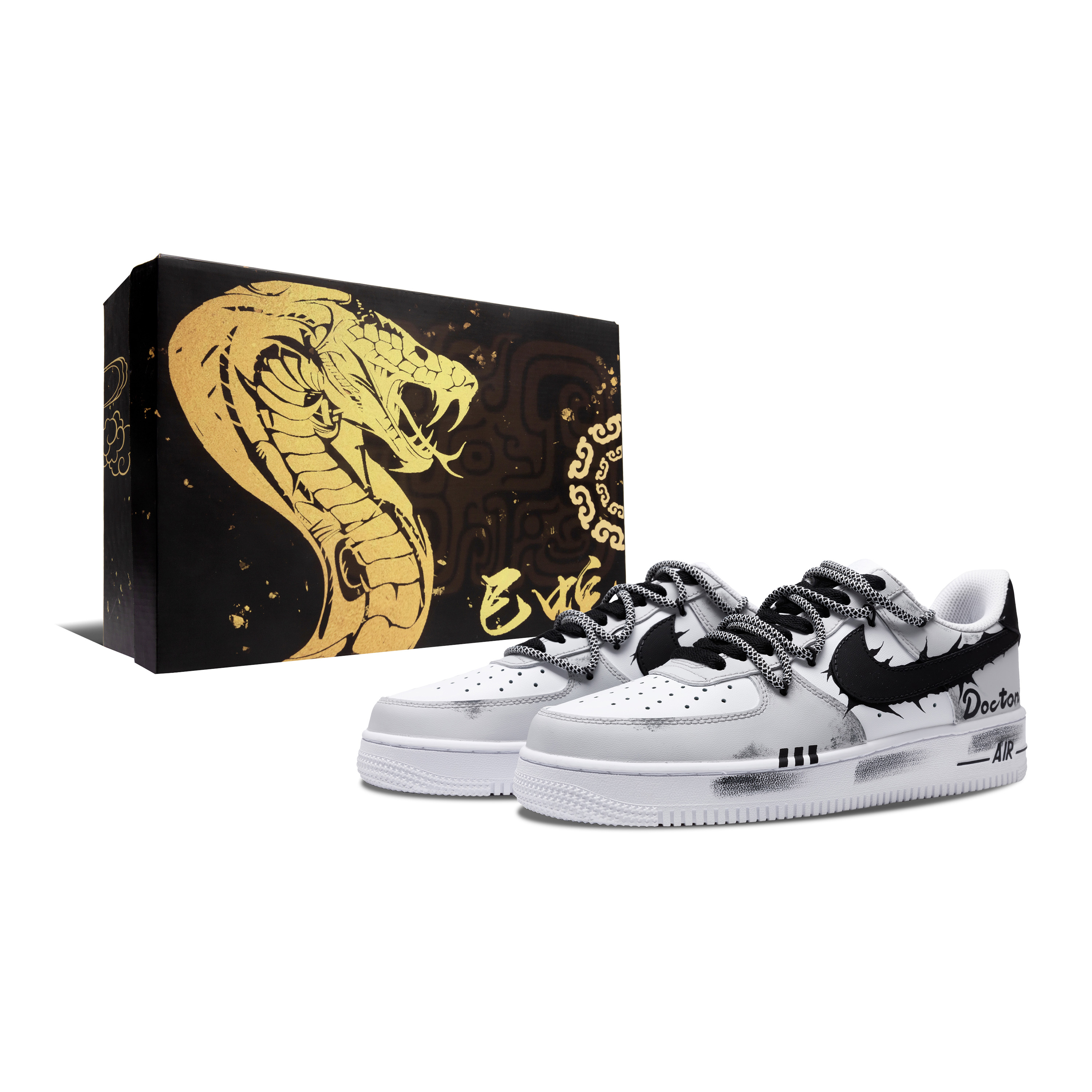 

Nike Кроссовки Air Force 1 Dark Night Knight Snake Year Box с противоскользящим износостойким низким верхом для скейтборда, мужские, черные