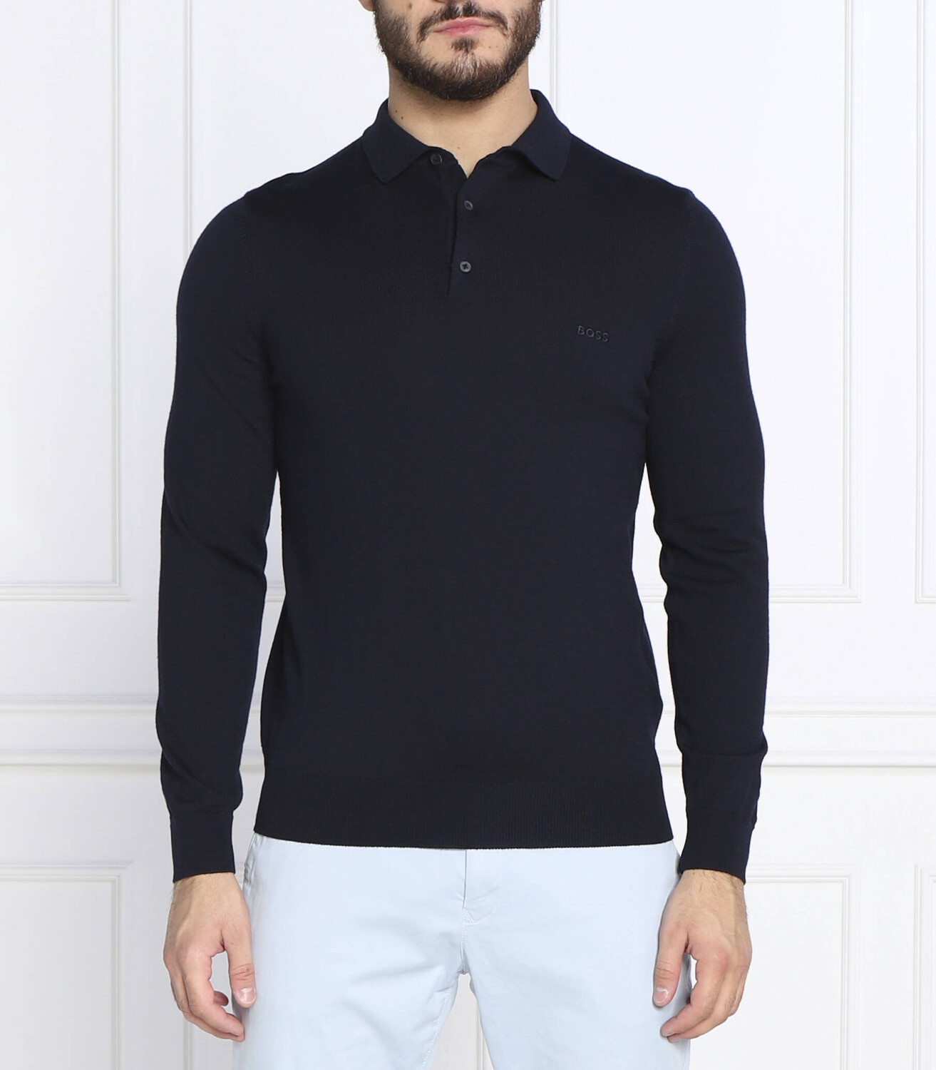 

Свитер BOSS BLACK polo regular fit, темно-синий