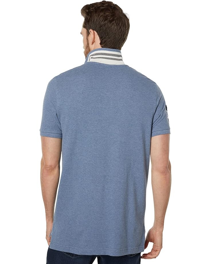 

Поло U.S. POLO ASSN. Slim Fit Big Horse Polo with Stripe Collar, цвет Cadet Blue Heather
