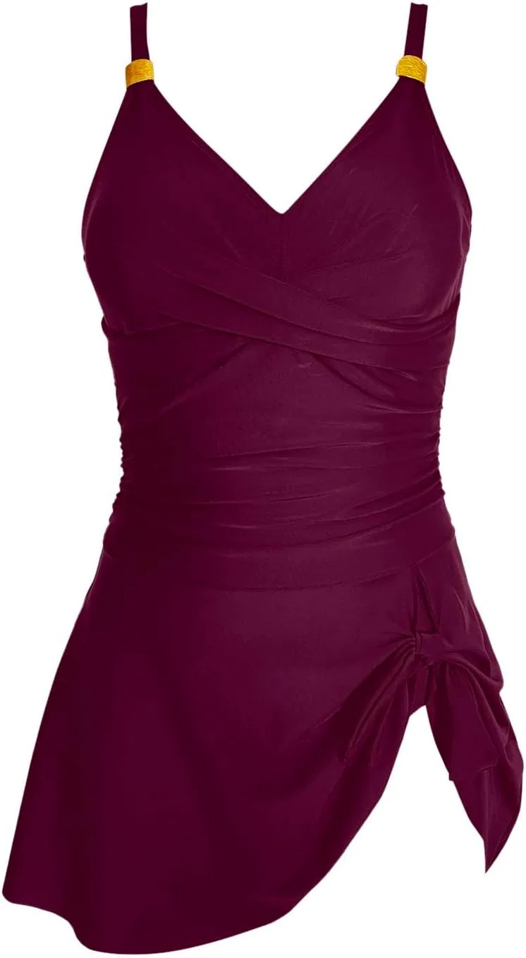 Женский купальный костюм с золотым узлом и бантом Swimdress, Wine — фото 2