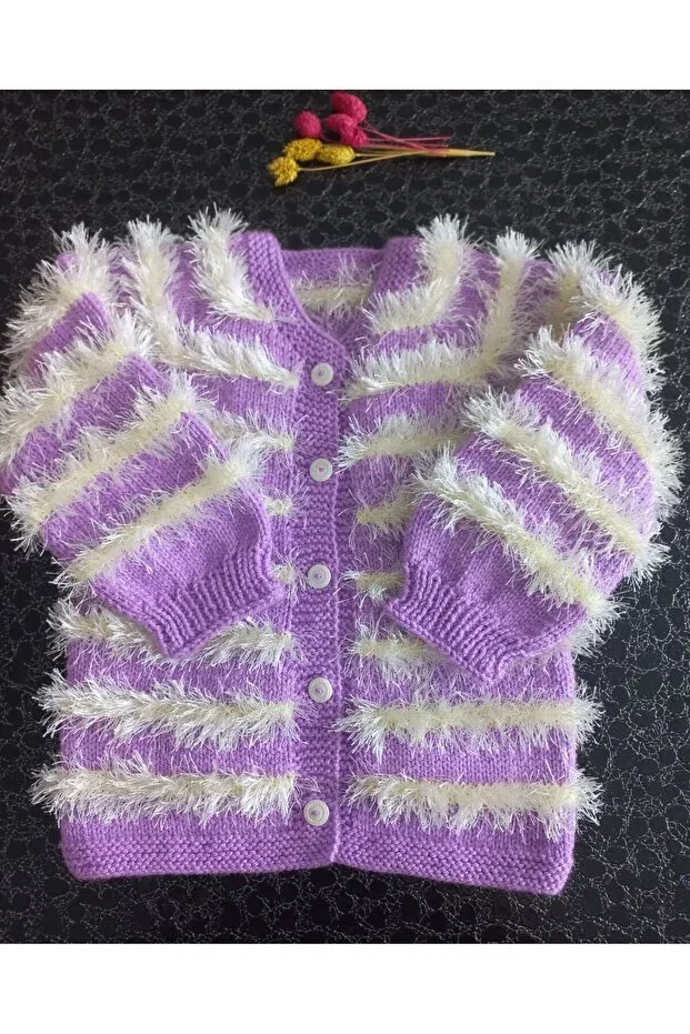 Детский кардиган для девочек с длинным рукавом Serüven 3D, White & Lilac — фото 3