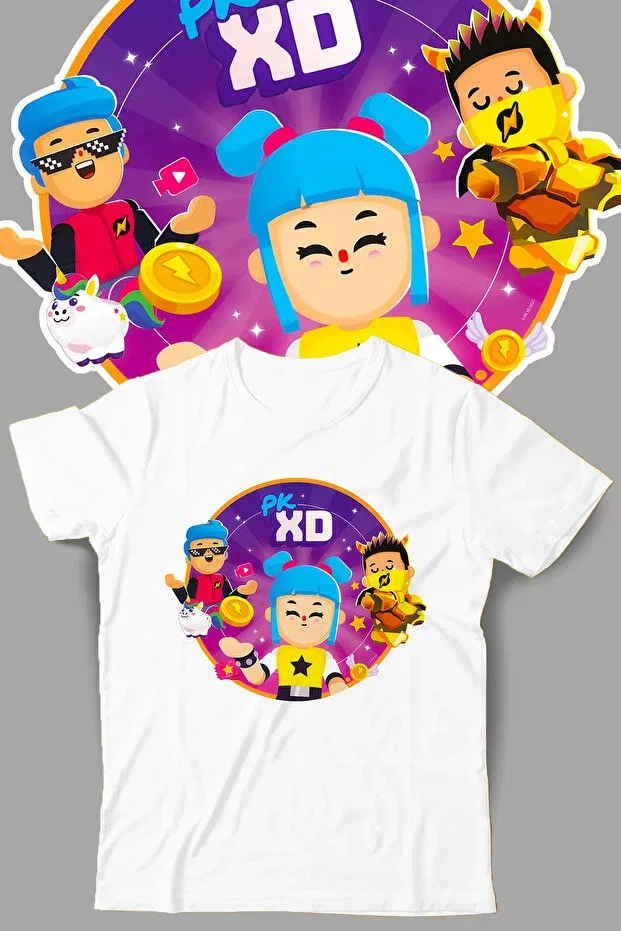 Детская футболка для девочек с принтом Pk xd game character pattern printed children's black and white tshirt Store, White — фото 2